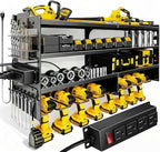Heavy Duty Power Tool Organizer Wall Mount with Charging Station, 4 Layer Tool Storage Rack with 8 Drill Holder & Power Strip