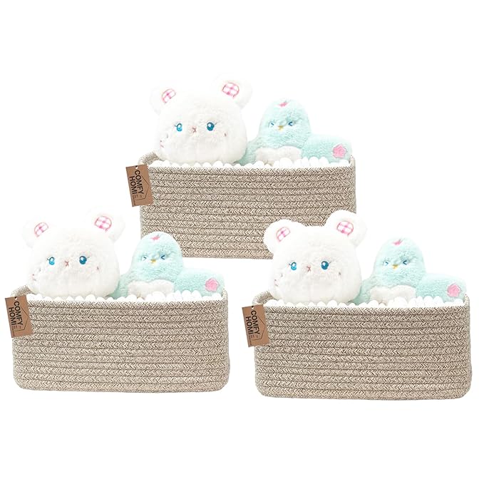 COMFY-HOMI 11.5"x7.5"x4.7" Storage Baskets for Organizing | Cotton Rope Woven Basket | Toy Storage Bin Box | Basket for Shelv