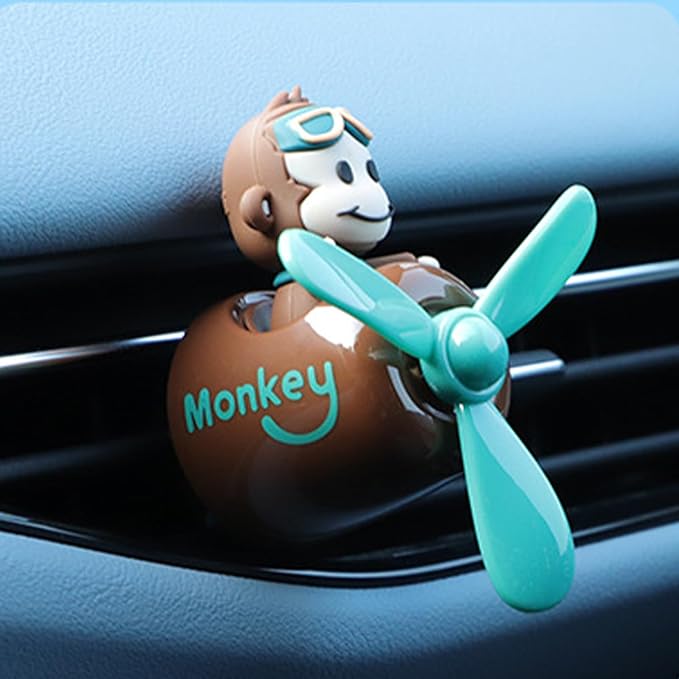 Pilot Monkey Cute Car Diffuser - Rotating Propeller Cartoon Automotive Air Outlet Fan Creative Car Perfume Decoration - Autom