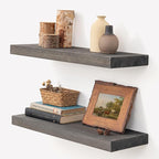 Marsmiles Wood Floating Shelves for Wall - 24 Inch Grey Wood Floating Shelves Set of 2-24 Inch Wide x 7.7 Inch Deep x 1.6 Inc