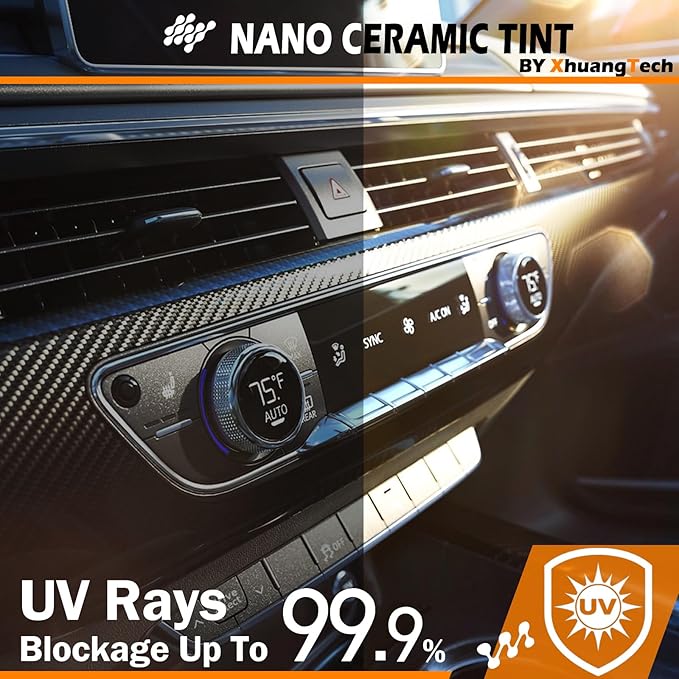 XhuangTech Ceramic Window Film - 15% VLT, 20''x20' Ft Nanoceramic Privacy Film Roll for Side/Rear Windows, Sun & Heat Blocking with Anti-UV Glare Control