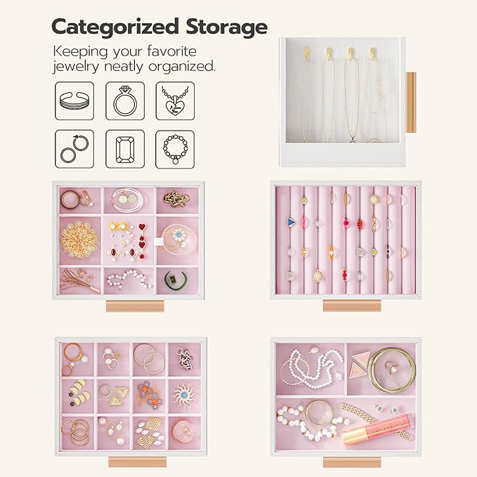 HOOBRO Jewelry Box for Women, Wooden Jewelry Organizer with Transparent Window, 4-Layer Jewelry Organizer Box, Jewelry Holder