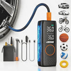 CrestWave Car Tire Inflator 20000mAh, 150PSI Portable Air Compressor Auto Stop & Digital Gauge, Fast Inflation for Car Tires, Bike, Motorcycle, Ball with Cordless Rechargeable Battery and 12V Adapter