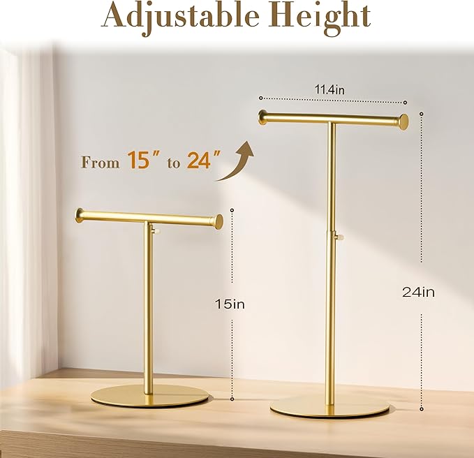 niffgaff T Bar Purse Display Stand Tabletop: Adjustable Height Handbag Holder, Countertop Hanging Rack for Long Necklace Scar