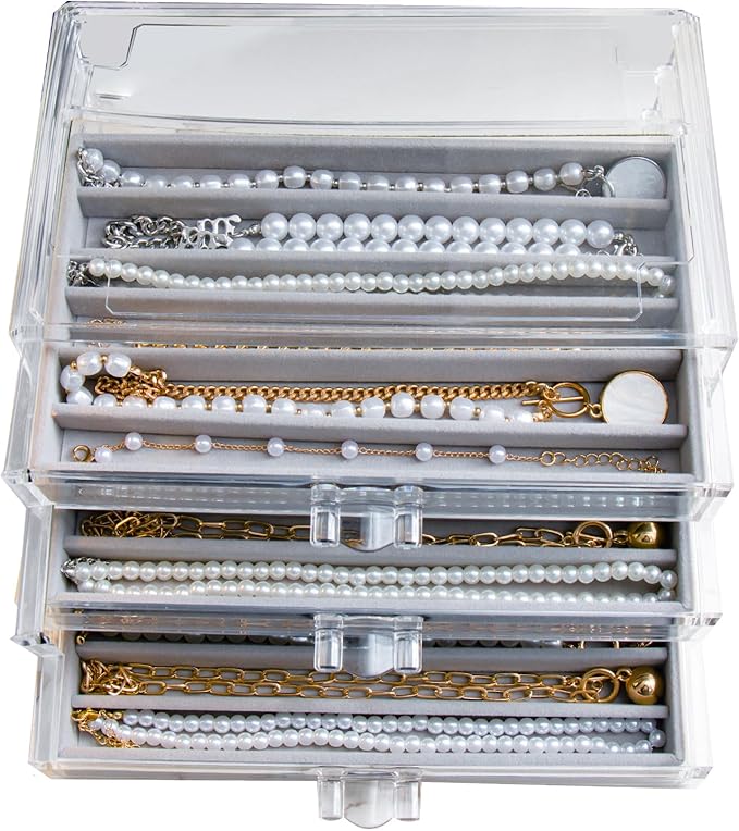 YUFONG Necklace Holder Organizer, Dustproof Necklace Box Velvet Necklace Organizer Box with Lid Clear Acrylic Dustproof Stack