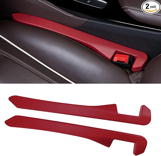 2PCS Car Seat Gap Filler, Soft Foam Leather Seat Side Gap Filler Plug, Fill The Gap Between Seat and Console, Stop Things from Dropping, Universal Interior Car Accessories (Red)