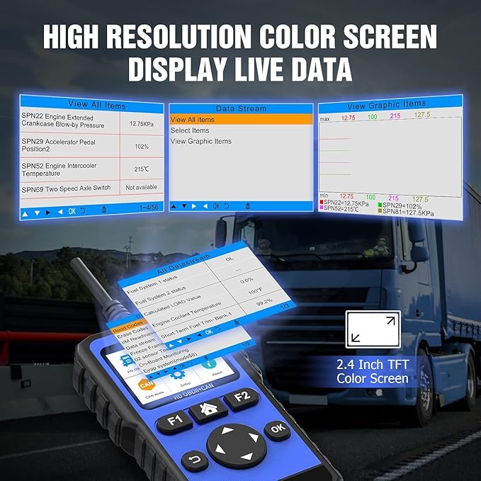 Heavy Duty Truck Scanner Full System Diesel Diagnostic Scan Tool HD OBD/EOBD/OBD2 Automotive Code Reader for Cars and Trucks