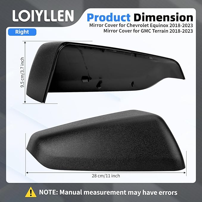 Driver & Passenger Side Mirror Cover Replacement for Chevrolet Equinox 2018-2023, for GMC Terrain 2018-2023 - Left & Right Side Mirror Covers, Rear View Mirror Cap Accessories Textured