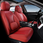 Coverado Seat Covers, Car Seat Covers Front Seats, Waterproof Nappa Leather Auto Seat Cover with Lumbar Head Pillow, Red Seat