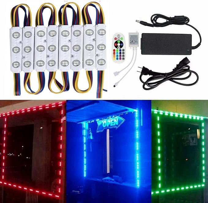 10FT Storefront Window LED Light Kit 5050 RGB Injection LED Module Light with Power Plug and 24 Key Remote Controller
