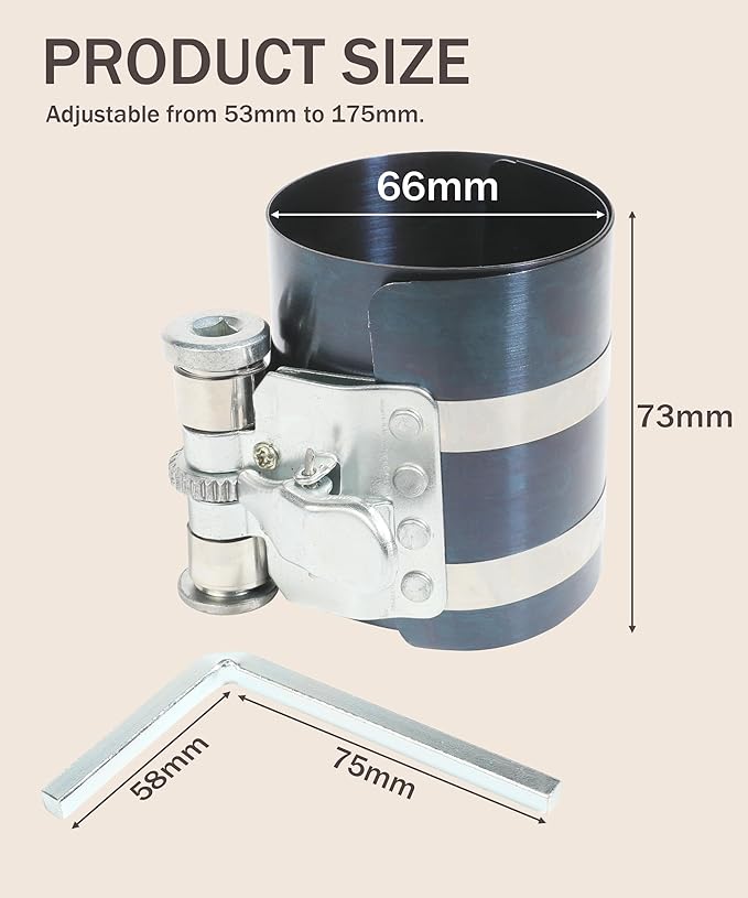 bylikeho Piston Ring Compressor Tool,Car Accessories Car Engine Piston Ring Installer Removal Kit,Adjustable Sizes From 2-1/8