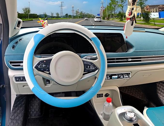 Fashion Cat Ear Leather Steering Wheel Cover Women Girl 15"(38cm) Universal Fit Auto D Shaped Leather Steering Wheel Covers (