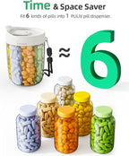 PULIV Large Supplement Organizer Bottle, Holds Plenty of 6 Various Vitamins in 1 Pill Dispenser with Anti-Mixing & Wide Openi