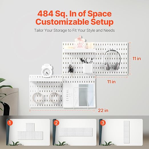 VEVOR Pegboard Combination Kit, 11" x 11" Plastic Pegboard, 4 Panels, Peg Board Wall Organizer Kit with Accessories, for Gara