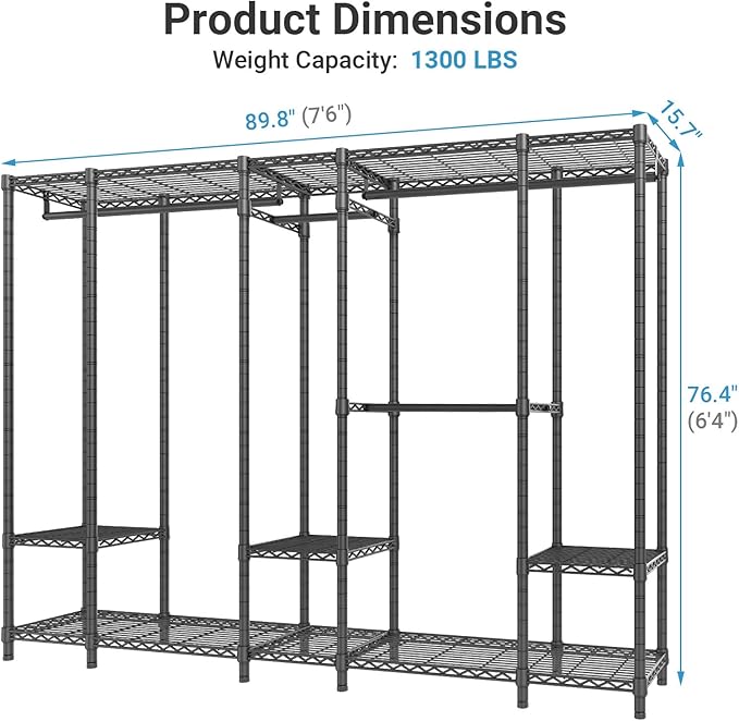 VIPEK V50 Extra Large Closet Rack Heavy Duty Garment Rack Freestanding Wardrobe with Shelves, Portable Metal Clothing Rack fo