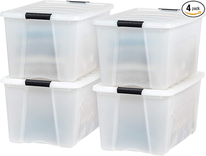 IRIS USA 72 QT Plastic Storage Box with Lid and Latches - 4 Pack - BPA-Free, Discreet Organizing Solution, Durable Nestable S