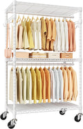 ULIFHOME P1 Rolling Clothes Rack Heavy Duty, Metal Closet Clothing Rack with Lockable Wheels, Portable Wardrobe Closet for Ha