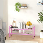 SUFAUY 2 Tier 33" Wide Shoe Rack, Closet Metal Wire, Stackable, Pink