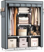 VTRIN Portable Closet Wardrobe for Hanging Clothes with 2 Hanging Rods and 8 Storage Organizer Shelves,Sturdy Large Wardrobe 