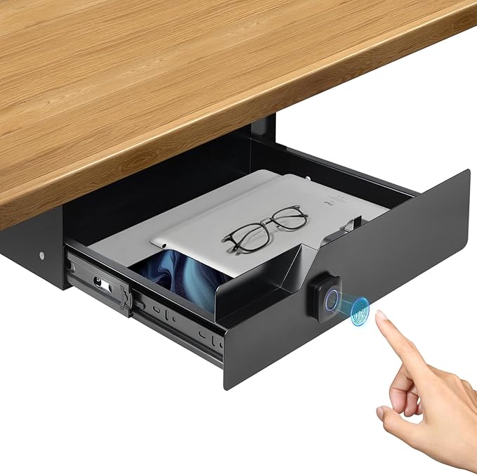 Under Desk Drawer Storage with Lock, 16"x11.8"x3.6", Metal Undermount Table Drawer, Ball Bearing Slides Out Tray Organizer fo