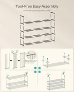 SONGMICS Shoe Rack, 4-Tier Shoe Organizer, Metal Storage Shelf, Upright or Upside Down, for 20-25 Pairs, Stackable, for Entry