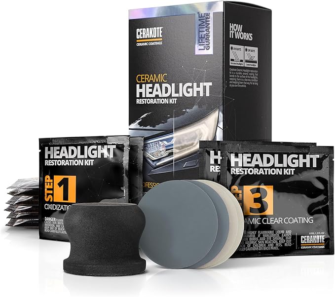 CERAKOTE® Ceramic Headlight Restoration Kit – Guaranteed To Last As Long As You Own Your Vehicle – Brings Headlights Back to Like New Condition - No Power Tools Required - 10 Wipe Kit