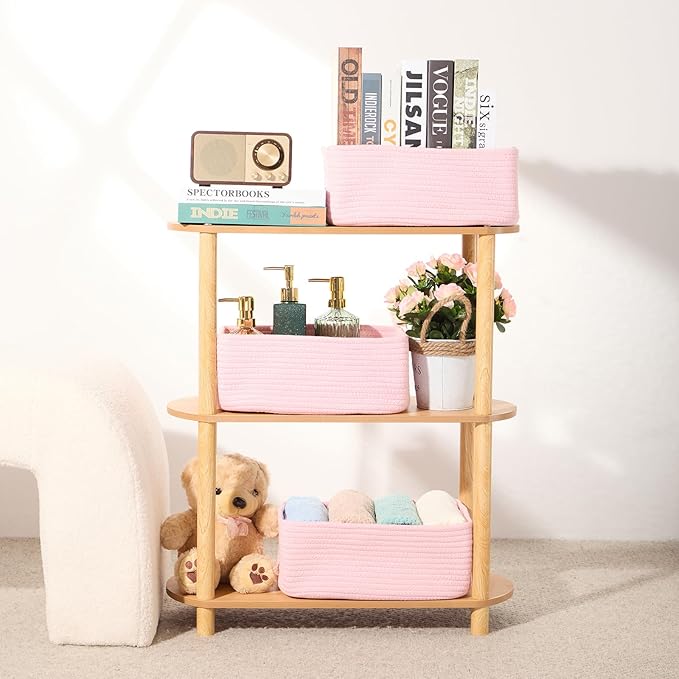 MiniArk Small Storage Baskets for Organizing | Closet Organizer Bins | Shelf Toy Basket | Woven Rope Baskets | Cube Decorativ