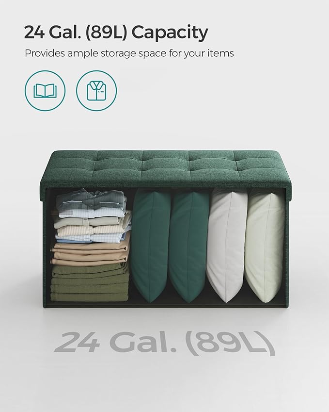 SONGMICS Mazie Collection - 30 Inches Folding Storage Ottoman Bench, Ottoman Foot Rest, End of Bed Bench, Storage Chest, Load