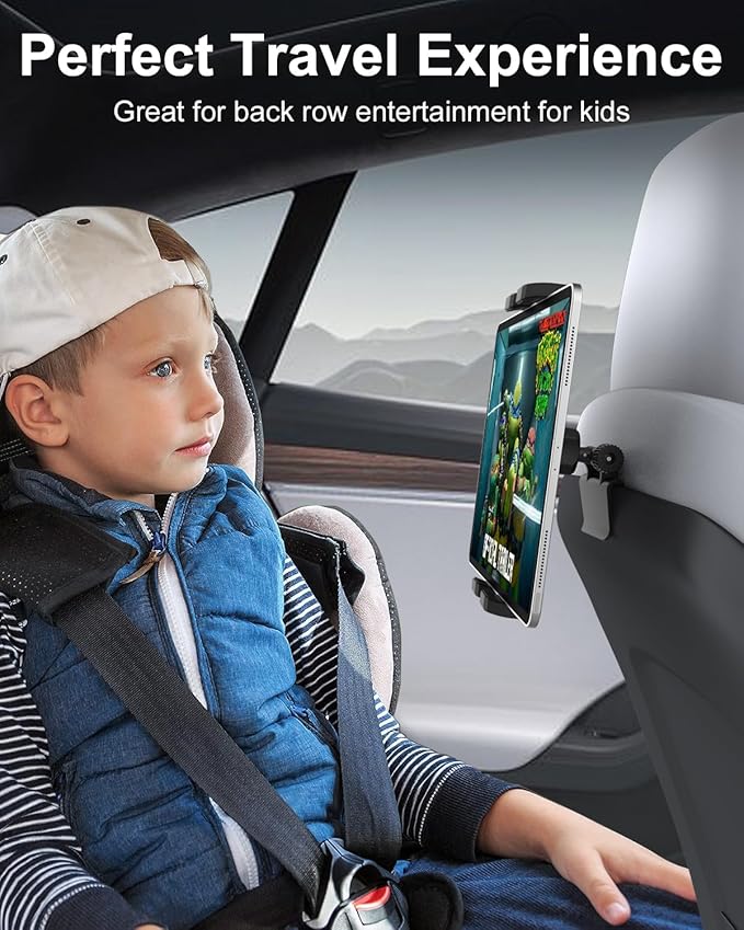 GDZN Tesla Back Seat Tablet Holder, 1-Second Install Seat-Back Wedge Mount for Model 3/Y, Metal Ball Head 360° Rotation iPad Holder for Kids Travel, Fits 4.7-13" iPad Pro/Air/Mini, Galaxy Tab, iPhone