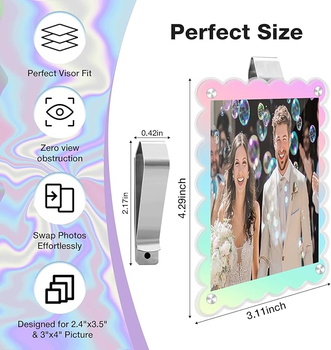 HIIXHC 2Pcs Car Picture Holder, Colored Car Visor Photo Clip, Magnetic Car Sun Visor Picture Holder for 3" Photos, Car Photo Holder, Car Visor Photo Frame for Car Accessories Interior Decor