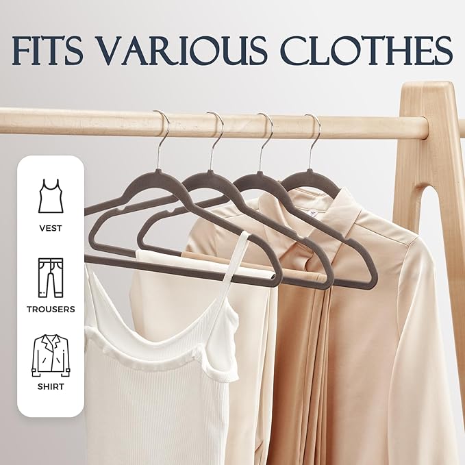 HOUSE DAY Taupe Velvet Hangers 60 Pack, Non Slip Clothes Felt Hanger Heavy Duty for Coat, Premium Slim Space Saving Suit Hang