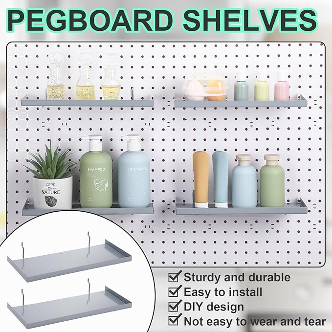 Lineshading 4 Pcs Pegboard Shelves, 12 x 5 Inch Metal Shelf Brackets Pegboard Tray Accessories Wall Organizer for Craft Room 