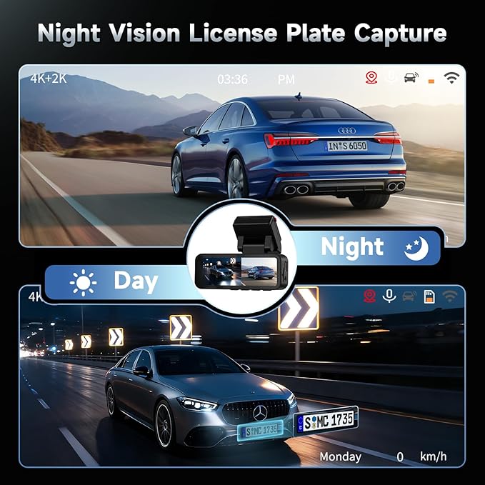 4K Dual Dash Cam Front and Rear with 5Ghz WiFi, GPS, ADAS & Blind Spot Detection, 3.16" IPS 4K-3840 * 2160P Car Dash Camera, 