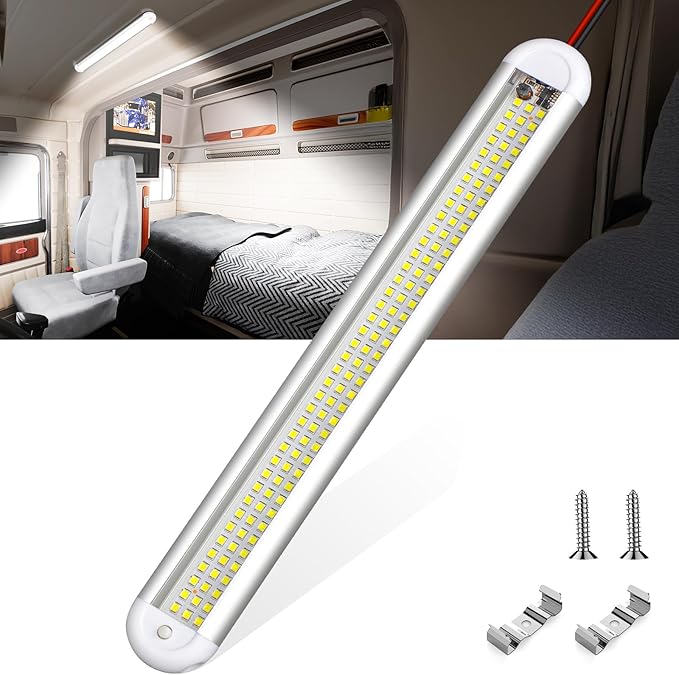 ropelux 12v Led Light Bar Strip, 120leds 1500LM 8W DC 12 Volt Led Strip Lights Fixtures with Switch, Enclosed Trailer Lights for RV Interior, Van, Truck Lorry, Camper, Boat, Caravan, Motorhome (1Pcs)