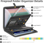 Fireproof Accordion File Organizer, Portable Expanding File Folder with Waterproof Zipper&Labels, Dark Gray Document Organize