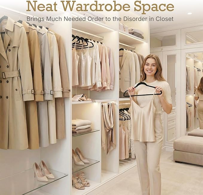HOUSE DAY Premium Velvet Hangers, Non-Slip Thin Flocked Felt Hangers, Sturdy Clothes Hangers Heavy Duty Coat Hangers & Suit H