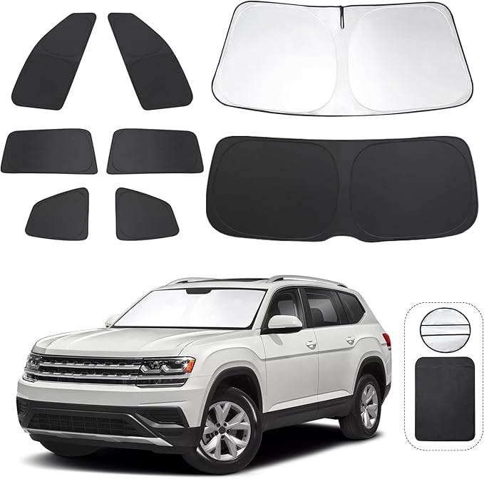 TINGLU Window Shades for Volkswagen VW Atlas 2018-2025 2026 Accessories Car Side Full Windows Rear Triangular Windshield Sun Shade Sun UV Rays Privacy Protection for Camping,Napping,and Relaxing 8PCS