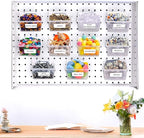 16 Set Clear Peg Board Bins and Baskets Pegboard Organizer Accessories with Hooks Pegboard Containers Wall Sticker Label and 