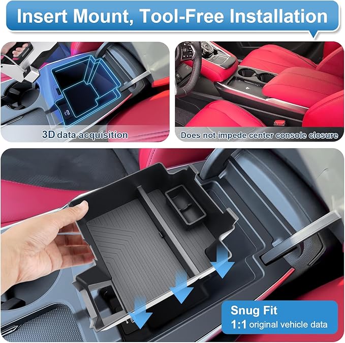 2025 2026 RDX Center Console Organizer for Acura RDX (Base/Technology/A-Spec/Advance/A-Spec Advance), Durable ABS Plastic&Anti-Slip Rubber Armrest Tray Insert 2026 RDX Accessories