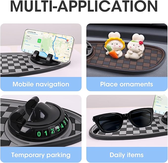 Multifunction Car Anti-Slip Mat Exclusive Phone Holder, Rotatable Car Phone Holder Dashboard Pad with Temporary Parking Numbe