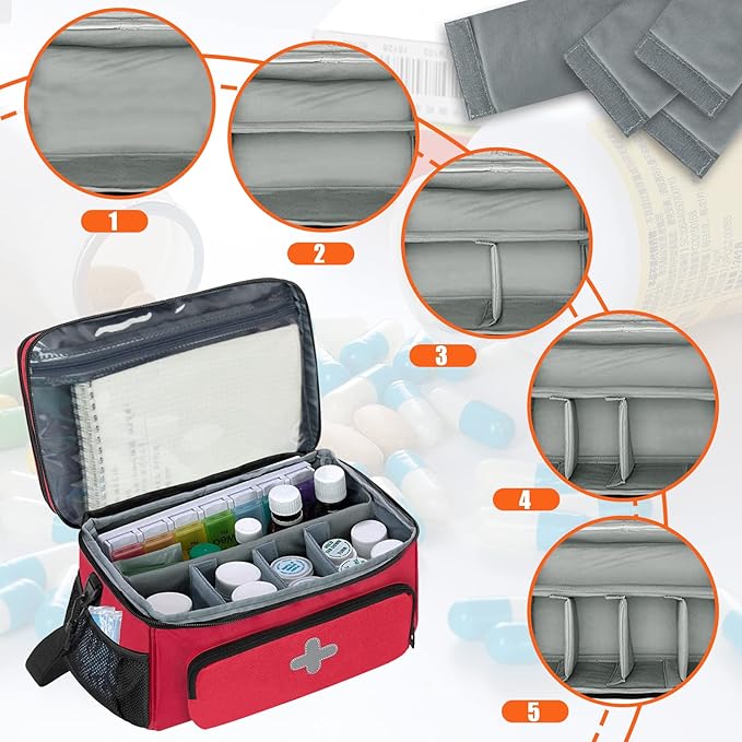 GDNasist Medicine Storage Bag, Pill Bottle Organizer for Emergency, Medicine Box Empty with Small Portable Pouch, First Aid B
