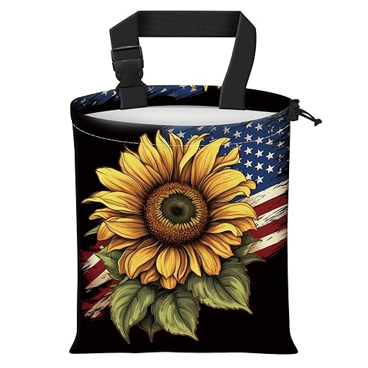 Car Trash Bag Large Hanging Can for Back of Seat, Cute Waterproof Car Garbage Bag for Vehicle, Travelling, Outdoor Cute Sunflower American Flag