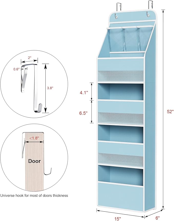 Univivi 5-Shelf Fabric Door Storage Over Door Hanging Organizer with 4 Large Pockets and 3 Small PVC Pockets Nursery Closet C