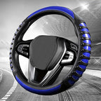 3D Massage Blue Carbon Fiber Leather Steering Wheel Cover, 14.5-15 Inch Non-Slip Breathable Microfiber Car Steering Wheel Pro