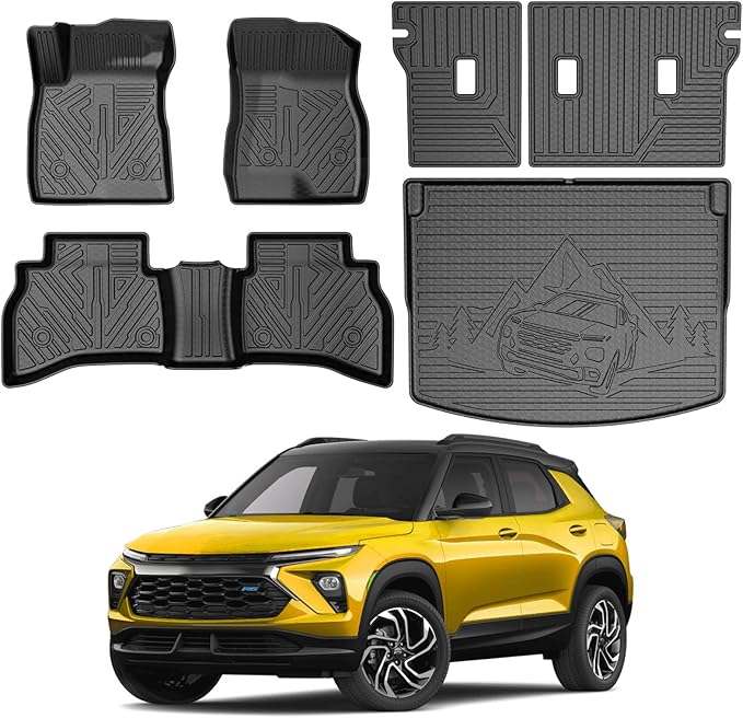 KUST Floor Mats Set for 2021-2026 Chevy Trailblazer AWD, All Weather Floor Liners & Backrest Mats & Rear Trunk Mat for Trailblazer Accessories TPE Rubber Raised Edge (Cargo in Upper Deck Position)