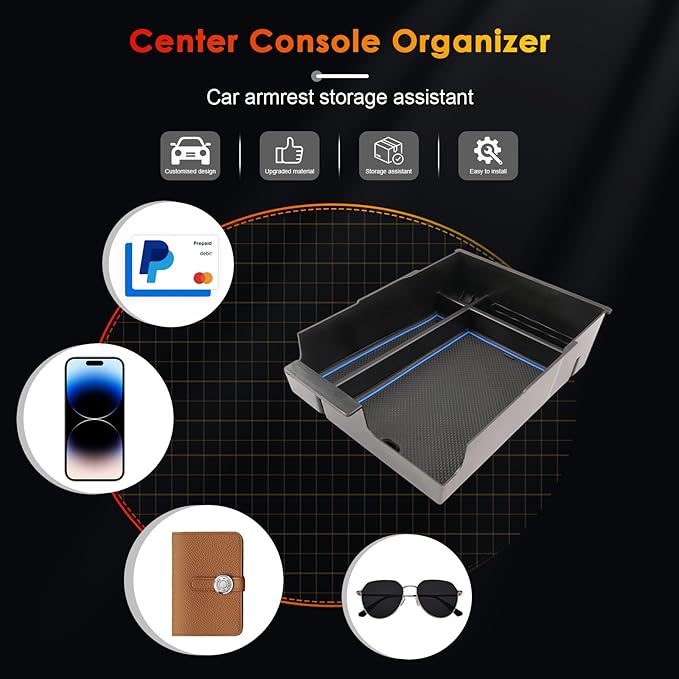 for 2024 Hyundai Palisade Center Console Organizer Tray for 2023-2025 Palisade SE/SEL/XRT/Limited/Calligraphy Armrest Box Secondary Storage Glove Box Insert Accessories (23-25 Palisade Blue Trim)
