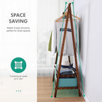 Jotsport Bamboo Clothing Rack Foldable Clothes Hanging Stand with 2 Tier Storage Shelf for Laundry, Guest Room, Apartment, En