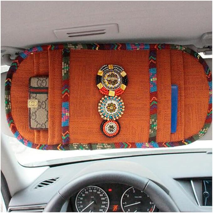 BlingSHD Bohemian Style Car Sun Visor Tissue Bag CD Visor Organizer Holder (Orange)