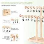 POVETIRE Headband Holder Stand Storage for Baby, 2 Tier Wooden Bow Organizer for Girls Hair Bows, Infant Hair Accessories Rac