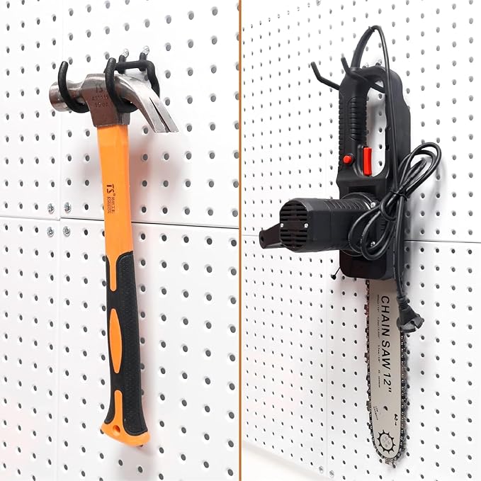 HUHOLE 10-Pack Heavy Duty Pegboard Hooks for Power Tools & Garage Organization, Vinyl-Coated Steel Drill Holders & Utility Ha